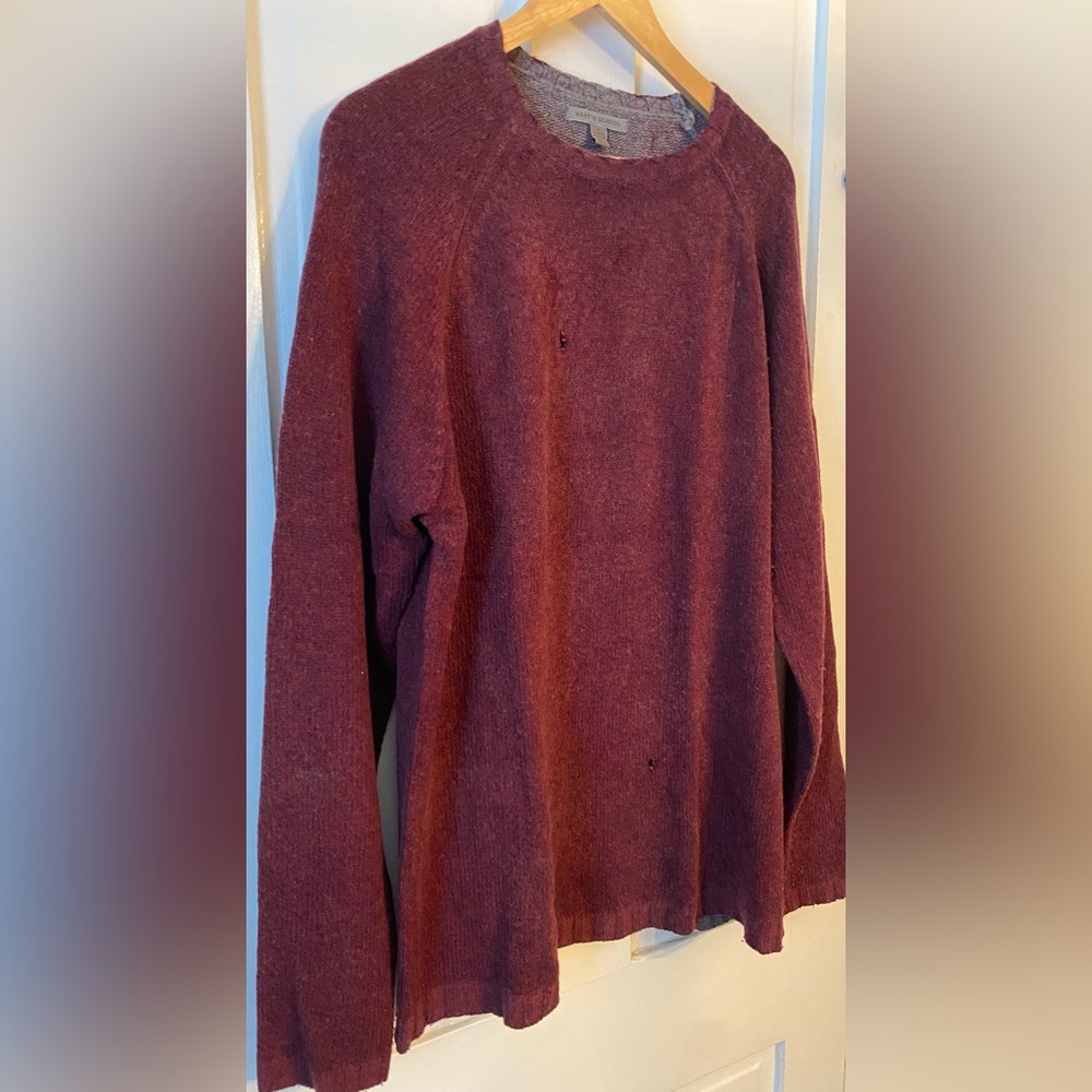 Martin Gordon Burgundy Distressed Grungy Wool Blend Crewneck Sweater Size L